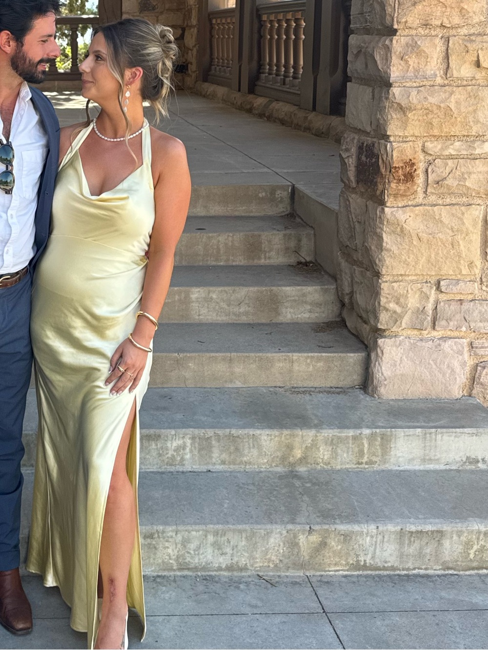 Ivory Satin Maxi Dress with Side Slit